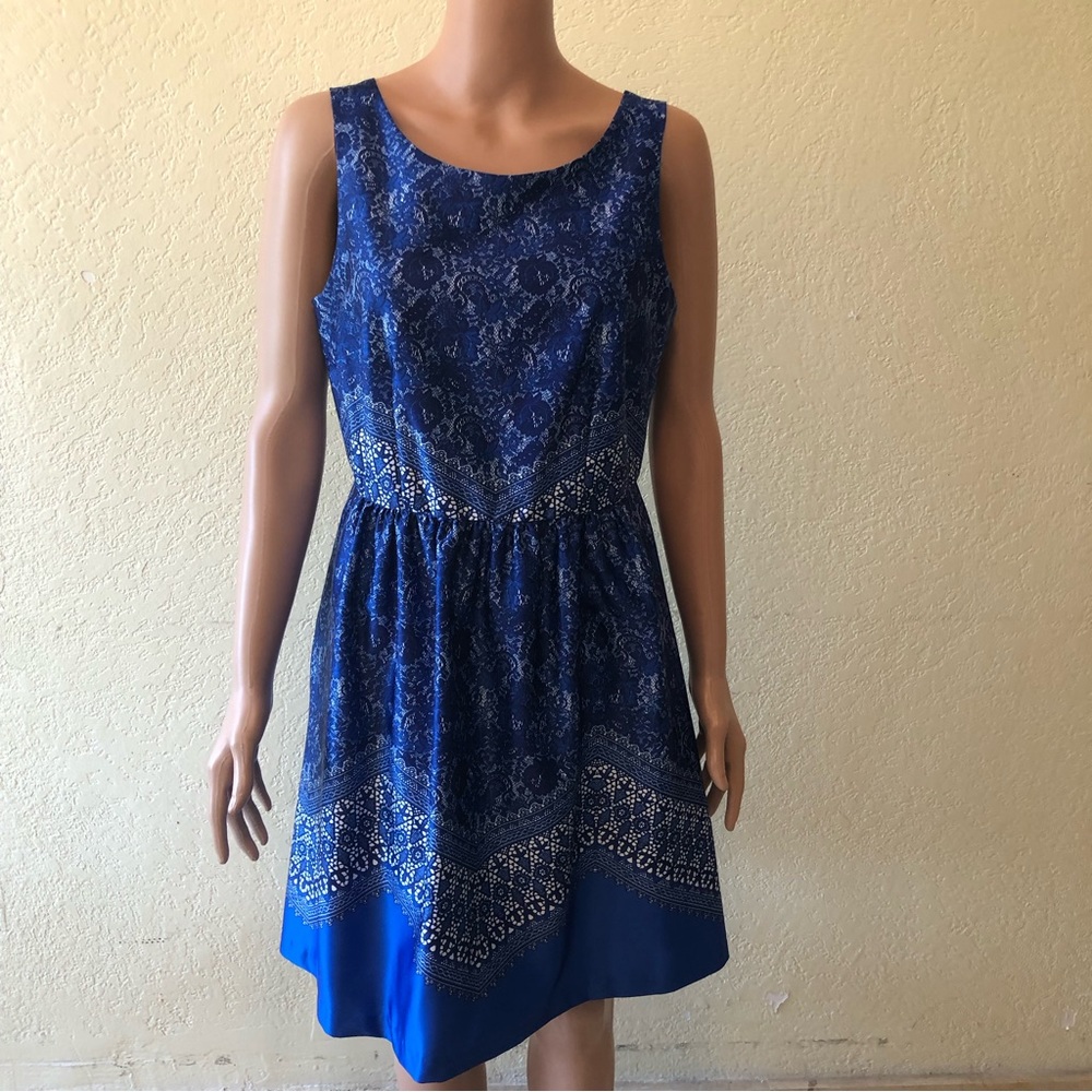 Blue Satin Outback Red Women’s Size 6 Sleeveless Floral A Line Dress Zippered